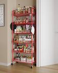 Slim Rolling Storage Cart, 6 Tier Metal Kitchen Rolling Utility Cart with Lockable Wheels for Kitchen, Bathroom, Laundry Room, Small Narrow Spaces (Red 10 Inches)