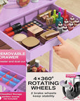 Goovilla Rolling Makeup Organizer Cart with Removable Drawer, 3 Tier Stable Purple Floor Skincare Storage Cart for Vanity, Cosmetic Display, Nail Polish, Perfume, Hair Stuff, Beauty, Bathroom(Plastic)