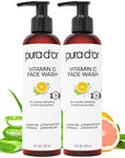 PURA D'OR Vitamin C Face Wash (8oz x2 = 16oz) Antioxidant Rich Facial Cleanser For Radiant Glow & Even Skin Tone - Gentle, Refreshing, Nurturing, Hydrating, Sulfate & Paraben Free Formula