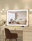 FENNIO Vanity Mirror with Lights 32"x22", Lighted Makeup Mirror, Large Vanity Mirror with Lights, Touch Sensor with 3 Color Lighting,USB Charging Port for Vanity Desk Tabletop(Gold)