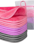 Makeup Remover Cloth, 6" x 6" Make Up Towels Reusable Face Cloth for Washing Face, 12 Pack Makeup Remover Pads Microfiber Face Washcloth with Mesh Bag, Just Water, Grey/Purple/Pink