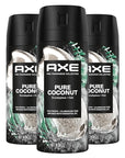 AXE Fine Fragrance Collection Premium Deodorant Body Spray for Men Pure Coconut 3 Count with 72H Odor Protection and Freshness Infused with Coconut, Eucalyptus, and Oak Essential Oils 4 oz