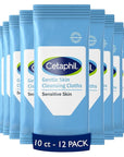 Cetaphil Face And Body Wipes, Gentle Skin Cleansing Cloths, For Dry, Sensitive Skin, Flip Top Closure, Great For The Gym, Travel, In The Car, Hypoallergenic, Fragrance Free, 10 Count (Pack of 12)