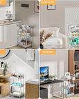 3 Tier Rolling Utility Cart with Handle,REBECAT Utility Cart Made of Multifunctional Storage Organizer Tool for Kitchen,Bathroom,Living Room,Office(Gray)