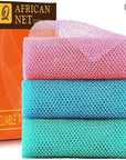 UJFQBH 3 Pieces African exfoliating net African Net Long Net Bath Sponge Exfoliating Shower Body Scrubber Back Scrubber Skin Smoother,Great for Daily Use (Pink, Blue, Green)