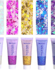 Face Body Glitter, Hair Glitter Sparkles Chunky Face Glitter Gel for Girls Makeup Singer Concerts Mermaid Festival Sequins Face Paint (White+Rose+Gold+Blue+Purple)