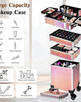 5 in 1 Rolling Makeup Train Case on Wheels Large Cosmetic Organizer Travel Cart for Women Beauty Salon Barber Hairstylist Pink