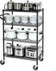 Finnhomy 4 Tier Heavy Duty Commercial Grade Rolling Cart with Handle Bar, Metal Wire Utility Cart with Wheels, Shelf Size 18" D x 30" W, NSF Listed, Black