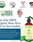 PURA D'OR 16 Oz ORGANIC Aloe Vera Gel - Lemongrass - All Natural - ZERO Artificial Preservatives - Deeply Hydrating & Moisturizing - Sunburn, Bug Bites, Rashes, Small Cuts, Eczema Relief - Skin & Hair