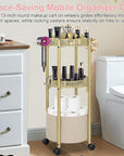3-Tier Rolling Makeup Organizer Cart with Hair Dryer Holder - Salon-Grade Cosmetic Organizer, Mobile Bathroom Storage Cart for Skincare, Makeup Essentials -Locking Wheels (Gold Finish)