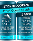 Oars + Alps Deodorant for Men & Women, Aluminum Free Deodorant for Men, Dermatologist Tested, Clean Ingredients, Non Toxic, Vegan, Long Lasting, Odor Protection, Fresh Ocean Splash, 2pk, 2.6oz