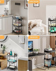 3 Tier Rolling Utility Cart with Drawer,REBECAT Utility Cart Made of Multifunctional Storage Organizer Tool for Kitchen,Bathroom,Living Room,Office(Black)