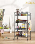 TOOLF 4-Tier Rolling Cart, Metal Utility Cart with 3 Hooks, Easy Assemble Mobile Storage Trolley On Wheels, Metal Shelving Units Kitchen Bathroom Laundry Room