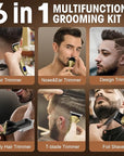Beard Trimmer Kit for Men - Professional 6 in 1 Hair Clipper Trimmer, Cordless Multi Groomer, Mens Grooming Kit for Beard, Face, Body Nose Hair Facial, Electric Razor as Gifts for Him