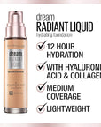 Maybelline Dream Radiant Liquid Medium Coverage Hydrating Makeup, 1 Count