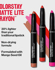 REVLON ColorStay Matte Lite Crayon Lipstick with Built-in Sharpener, Smudge-proof, Water-Resistant Non-Drying Lipcolor, 008 She's Fly, 0.049 oz