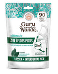 GuruNanda 2 in 1 Dental Floss Picks - Non-Slip Grip Handle, Slide Easy, No Break or Shred Flosser - Complete Oral Care with Interdental Pick for Healthy Teeth & Gums - Mint Flavor, 90 Count (1 Pack)
