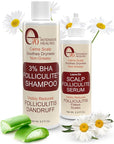 3% BHA Folliculitis Shampoo & Leave-On Hair Serum Set - Made with Salicylic Acid, Aloe Vera & Tea Tree Oil - Moisturizing Shampoo & Hair Oil for Dry Itchy Scalp and Head Acne by e70