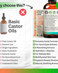 Organic Castor Oil For Face Moisturizer, Eyes, Eyelashes, Eyebrows, Wrinkles with Jojoba, Rosehip, Grapeseed, Squalane, Palmarosa, Bergamot and Vitamin E for Gentle Skin, Men & Women 1oz