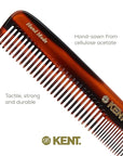 Kent 9T Tortoise Fine and Wide Tooth Comb Detangler - Large Handmade and Saw-Cut Dressing Combsw,for Wet and Dry, Hair Comb for Women and Durable Grooming Comb for Men Made in England
