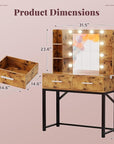 Furmax Vanity Desk with Mirror and LED Light Bulb, Small Makeup Vanity Table with Drawers, Dressing Table with Power Outlet and Hair Drayer Holder for Bedroom (Rustic Brown & Black)