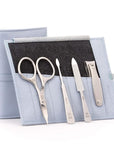 GERMANIKURE 4pc Manicure Set in Light Blue Leather Case - Made in Solingen Germany, FINOX Stainless Steel Tools – Professional Quality Compact Nail Grooming Kit