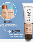 COVERGIRL Clean Invisible Foundation Makeup, Dewy & Glowy Natural Finish, Buildable Coverage, Skin-Like Smooth Look, Vegan, Ivory, 1oz