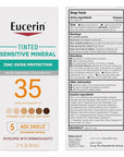Eucerin Sun Tinted Sensitive Mineral Face Sunscreen Lotion SPF 35, Non-Comedogenic Mineral Sunscreen with Gentle Zinc Oxide Protection for Sensitive Skin, 1.7 Fl Oz Bottle