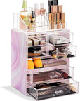 Sorbus Acrylic Makeup Organizer Set, 7-Drawer Vanity & Countertop Cosmetic Storage with Small & Wide Compartments, Tie Dye Makeup Storage for Brushes, Jewelry – Holiday Gift for Women & Teens