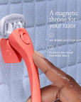 Billie Razors for Women Shave Kit – Women’s Razor + 4 x 5-Blade Razor Refills + Magnetic Holder – Coral