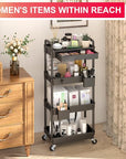 Goovilla 4 Tier Rolling Utility Cart Organizer with Removable Drawer, Stable and Sturdy Black Rolling Storage Carts with 2 Lockable Wheels for Bathroom, Kitchen, Snack, Craft, Makeup, Baby Essentials