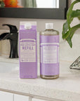Dr. Bronner's Pure-Castile Liquid Soap Bottle & Refill Carton - Made with Regenerative Organic Certified Oils, 82% Less Plastic-18-in-1 Uses for Face, Body Wash, Hand Soap Refill- Lavender,32oz