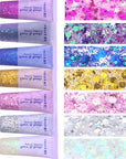 Face Body Glitter, Hair Glitter Sparkles Chunky Face Glitter Gel for Girls Makeup Singer Concerts Mermaid Festival Sequins Face Paint (Pink+Blue+Purple+Rose+White+Silver+Gold)