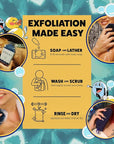 GOSHI Exfoliating Shower Sponge - Rip-Resistant, Rapid-Drying Exfoliating Bath Sponge for All Skin Types - Indigo Blue - Made in Japan