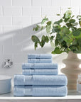 Arkwright Bathroom Hand Towels Set of 6 - Super Soft 100% Cotton, 600 GSM Quick Dry & Absorbent, Luxury Bath Essentials for Hotels, Spa, Hosts, and Vacation Rentals, Misty Blue