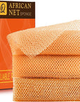 UJFQBH 3 Pieces African Bath Sponge African Net Long Net Bath Sponge Exfoliating Shower Body Scrubber Back Scrubber Skin Smoother,Great for Daily Use (Yellow,Yellow,Yellow)
