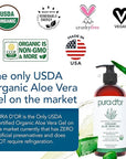 PURA D'OR 16 Oz ORGANIC Aloe Vera Gel - Unscented - All Natural - ZERO Artificial Preservatives - Deeply Hydrating & Moisturizing - Sunburn, Bug Bites, Rashes, Small Cuts, Eczema Relief - Skin & Hair
