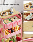 3 Tier Rolling Cart Metal with Wheels & Table Top, Pink Utility Cart with Cups and Hooks, Three Tiered Craft Cart Organizer on Wheels, Storage Carts for Salon, Lash, Hair, Nail, Makeup, Diaper, Book