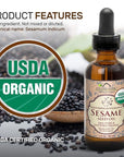 US Organic Sesame Seed Oil, USDA Certified Organic, Untoasted, Unrefined Virgin, 100% Pure & Natural, Cold Pressed, in Amber Glass Bottle w/Glass Eye dropper, Sourced from Mexico (4 oz (Large))