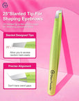 Expert Eyebrow Hair Removal Tweezer with Leather Case, GlamTweeler High Precision Slant Tip Stainless Steel Tweezers for Men and Women (Sparkle Apple Green & Yellow)