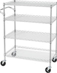 Finnhomy 4 Tier Heavy Duty Commercial Grade Rolling Cart with Handle Bar, Metal Wire Utility Cart with Wheels, Kitchen Service Trolley on Wheels, Shelf Size 18" D x 36" W, NSF, Chrome
