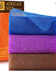 UJFQBH 3 Pieces African Bath Sponge African Net Long Net Bath Sponge Exfoliating Shower Body Scrubber Back Scrubber Skin Smoother,Great for Daily Use (Brown, Blue, Purple)