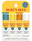 Burt's Bees 100% Natural Origin Rescue Lip Balm, Cooling Eucalyptus, Lemon, Honey, Unscented, 4 Tubes, Pack May Vary