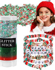 Mysense Red Silver Green Body Glitter Stick and 6 Pack Joy & Merry Christmas Bracelets Set,Christmas Gifts for Grandkids Teens Women,Festive Stocking Stuffers,Party Favors and Decorations