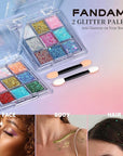 FANDAMEI Face Glitter, 2 PCS Face Glitter Gel 18 Grids, Body Hair Glitter for Kids Women for Makeup, Halloween Rave Concert Face Paint Glitter