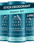 Oars + Alps Deodorant for Men & Women, Aluminum Free Deodorant for Men, Dermatologist Tested, Clean Ingredients, Vegan, Long Lasting, Odor Protection, Aspen Air, 3pk, 2.6oz