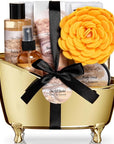Spa Gift Baskets For Women - Luxury Bath Set With Honey & Almond - Spa Kit Includes Body Wash, Bubble Bath, Lotion, Bath Salts, Body Scrub, Body Spray, Shower Puff, and Towel