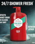 Old Spice Refreshing Body Wash for Men, High Endurance, 3X Defense, 24/7 Shower Fresh with Long Lasting Scent, Pure Sport Scent, 33.4 oz (Pack of 4)