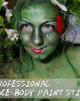 Green Face Body Paint Stick, Football Baseball Eye Black Stick, Waterproof Full-Coverage Green Face Makeup for Halloween Witch Alien Camo Frankenstein Cosplay Makeup