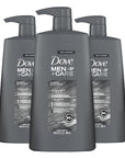 DOVE MEN + CARE Shampoo Charcoal + Clay 3 Count For Healthy-Looking Hair Naturally Derived Plant Based Cleansers 25.4 oz